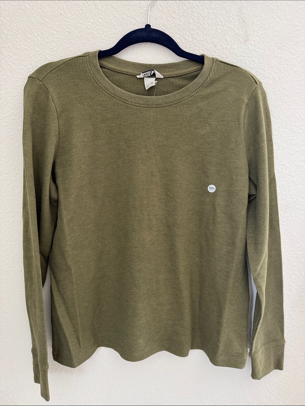 Eddie Bauer Olive Ribbed Thermal Long Sleeve Crew Tee